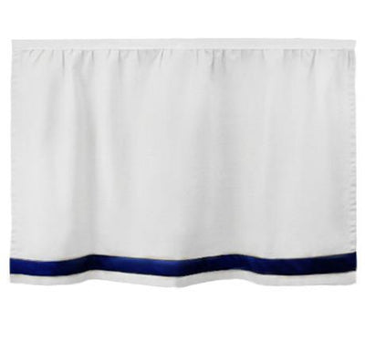 Bed Skirt Panel - White with Navy Ribbon