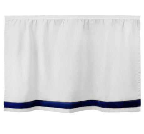 Bed Skirt Panel - White with Navy Ribbon