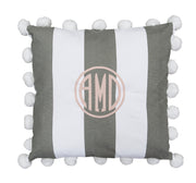 Happy Pom Pillow - Gray and White Stripe