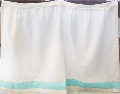 Bed Skirt Panel -  White with Spa Blue Ribbon