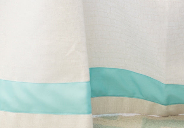 Bed Skirt Panel -  White with Spa Blue Ribbon