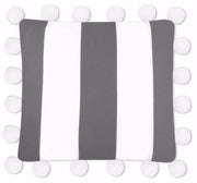 Happy Pom Pillow - Gray and White Stripe