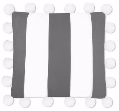 Happy Pom Pillow - Gray and White Stripe
