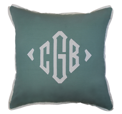 Applique Pillow - Spa Blue with White Applique
