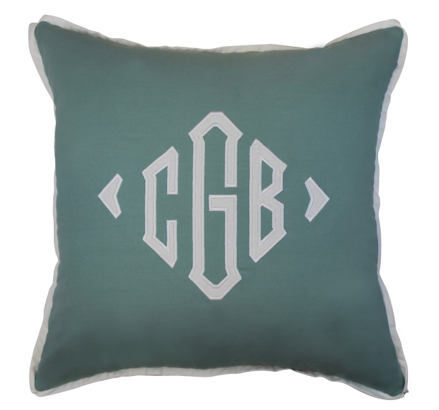 Applique Pillow - Spa Blue with White Applique