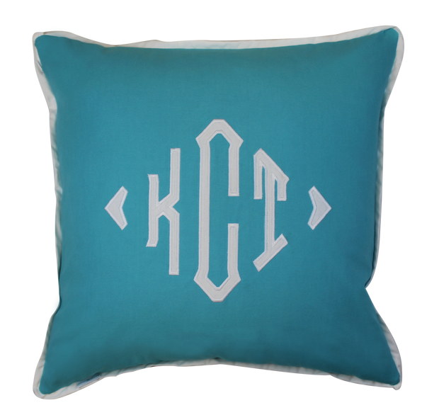 Applique Pillow - Turquoise with White Applique