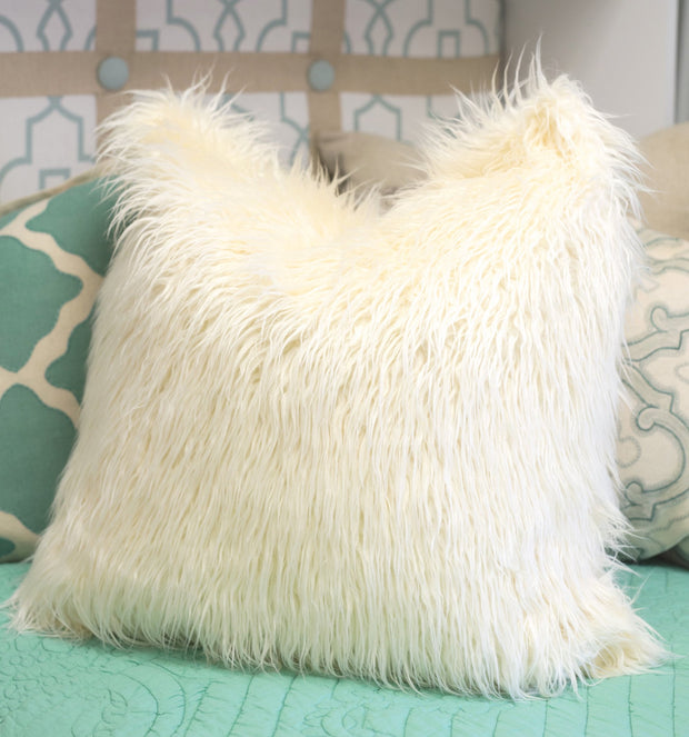 Ivory Mongolian Lamb Faux Fur Pillow